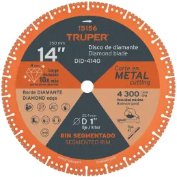 Discos de diamantes 14" x4mm para corte metal E1 Truper 15156 Truper-Discos de diamantes 14" x4mm para corte metal E1 Truper 151