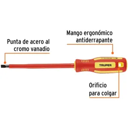 Desarmador Plano 1/4" x6" Aislado 1000V Truper 102243 Truper-Desarmador Plano 1/4" x6" Aislado 1000V Truper 102243 Punta de acer
