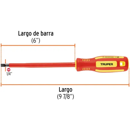 Desarmador Plano 1/4" x6" Aislado 1000V Truper 102243 Truper-Desarmador Plano 1/4" x6" Aislado 1000V Truper 102243 Punta de acer