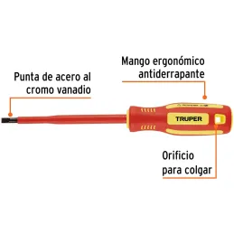Desarmador Plano 7/32" x5" Aislado 1000V Truper 102242 Truper-Desarmador Plano 7/32" x5" Aislado 1000V Truper 102242 Punta de ac