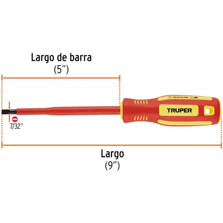 Desarmador Plano 7/32" x5" Aislado 1000V Truper 102242 Truper-Desarmador Plano 7/32" x5" Aislado 1000V Truper 102242 Punta de ac