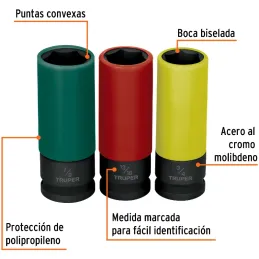 Juego de Dados Impacto 3u PulgadasTubulares Cproteccion Polipropileno Truper 100941 Truper-Juego de Dados Impacto 3u PulgadasTub