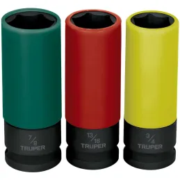 Juego de Dados Impacto 3u PulgadasTubulares Cproteccion Polipropileno Truper 100941 Truper-Juego de Dados Impacto 3u PulgadasTub