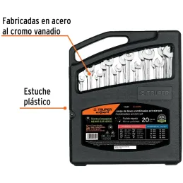 Juegos de 20 Llaves Combinadas extralargas STD y MM Expert Truper 13691 Truper-Juegos de 20 Llaves Combinadas extralargas STD y 