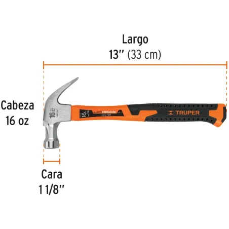 Martillos 16oz Cabeza Americana C28mm Ucurva MFibraVidrio13" Truper 16710 Truper-Martillos 16oz Cabeza Americana C28mm Ucurva MF