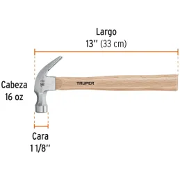 Martillos 16oz Cabeza Americana C28mm Ucurva MMadera13" Truper 16752 Truper-Martillos 16oz Cabeza Americana C28mm Ucurva MMadera