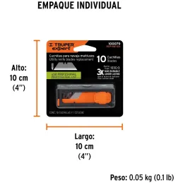 Cuchillas de Repuesto 19mm 10u Navaja Cutters 17027 16950 22400 100850 101101 Truper 100079 Truper-Cuchillas de Repuesto 19mm 10