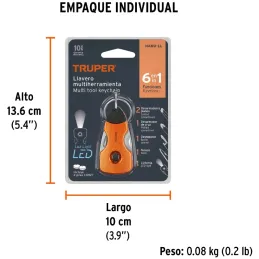 Multiherramienta 6 funciones con LED Tipo llavero, Truper 13336 Truper-Multiherramienta 6 funciones con LED Tipo llavero, Truper