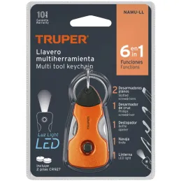 Multiherramienta 6 funciones con LED Tipo llavero, Truper 13336 Truper-Multiherramienta 6 funciones con LED Tipo llavero, Truper