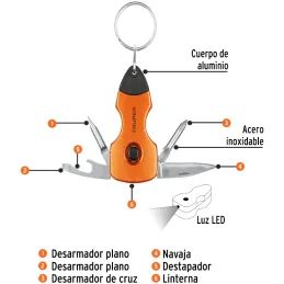 Multiherramienta 6 funciones con LED Tipo llavero, Truper 13336 Truper-Multiherramienta 6 funciones con LED Tipo llavero, Truper