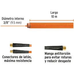 Mangueras para compresor 3/8" x10m PVC Truper 10893 Truper-Mangueras para compresor 3/8" x10m PVC Truper 10893 Presión máxima de