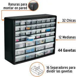 Organizador 44 Gavetas 51x16x40cm Compartimientos ABS Truper 102642 Truper-Organizador 44 Gavetas 51x16x40cm Compartimientos ABS