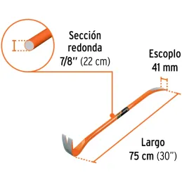 Pata de Cabra 7/8" x75cm 3kg Truper 102670 Truper-Pata de Cabra 7/8" x75cm 3kg Truper 102670 Fabricada en acero con doble tratam