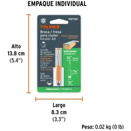 Fresas Corte Recto 1/4" x17mm cRodaje Truper 102720 Truper-Fresas Corte Recto 1/4" x17mm cRodaje Truper 102720 Cuerpo de acero a