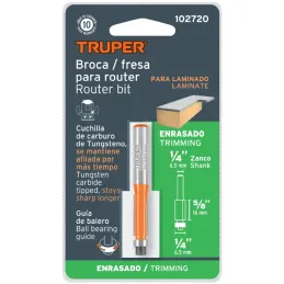 Fresas Corte Recto 1/4" x17mm cRodaje Truper 102720 Truper-Fresas Corte Recto 1/4" x17mm cRodaje Truper 102720 Cuerpo de acero a
