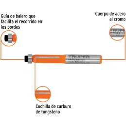 Fresas Corte Recto 1/4" x17mm cRodaje Truper 102720 Truper-Fresas Corte Recto 1/4" x17mm cRodaje Truper 102720 Cuerpo de acero a