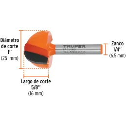Fresas Media Caña 1" x16mm Truper 102723 Truper-Fresas Media Caña 1" x16mm Truper 102723 Cuerpo de acero al cromo y cuchilla de 