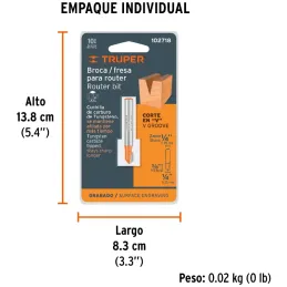 Fresas Corte V 1/4" x10mm Truper 102718 Truper-Fresas Corte V 1/4" x10mm Truper 102718 Cuerpo de acero al cromo y cuchilla de ca