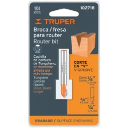 Fresas Corte V 1/4" x10mm Truper 102718 Truper-Fresas Corte V 1/4" x10mm Truper 102718 Cuerpo de acero al cromo y cuchilla de ca