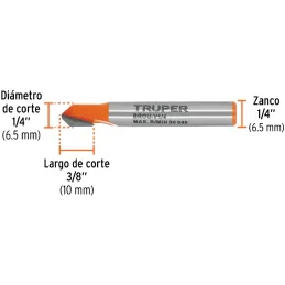 Fresas Corte V 1/4" x10mm Truper 102718 Truper-Fresas Corte V 1/4" x10mm Truper 102718 Cuerpo de acero al cromo y cuchilla de ca