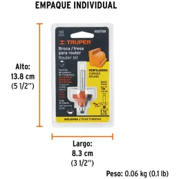 Fresas Redondeadoras 1-1/8" x16mm cRodaje, Truper 102725 Truper-Fresas Redondeadoras 1-1/8" x16mm cRodaje, Truper 102725 Cuerpo 