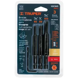 Juego de Brocas Centradoras 3Piezas para Bisagras Z1/4 Truper 102365 Truper-Juego de Brocas Centradoras 3Piezas para Bisagras Z1