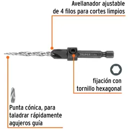 Brocas Avellanadoras 4.5mm x55mm para Madera Truper 102376 Truper-Brocas Avellanadoras 4.5mm x55mm para Madera Truper 102376 Fab