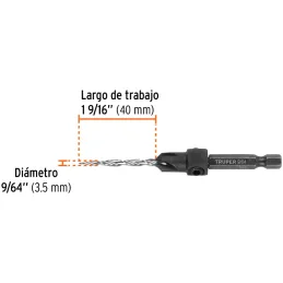 Brocas Avellanadoras 3.5mm x40mm para Madera Truper 102375 Truper-Brocas Avellanadoras 3.5mm x40mm para Madera Truper 102375 Fab