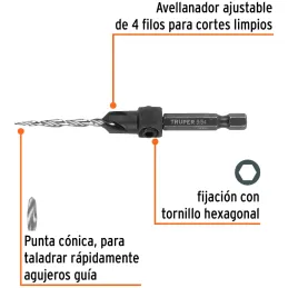 Brocas Avellanadoras 3.5mm x40mm para Madera Truper 102375 Truper-Brocas Avellanadoras 3.5mm x40mm para Madera Truper 102375 Fab