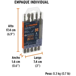 Juego de Brocas para Concreto SDS Plus 5 Piezas Truper 102364 Truper-Juego de Brocas para Concreto SDS Plus 5 Piezas Truper 1023