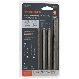Juego de Brocas para Concreto 4 Piezas Truper 102706 Truper-Juego de Brocas para Concreto 4 Piezas Truper 102706 Cuerpo de acero