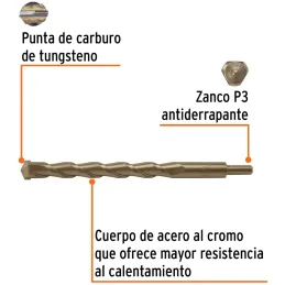 Brocas Concreto 25mm x300mm ZP3 Ctungsteno Truper 102360 Truper-Brocas Concreto 25mm x300mm ZP3 Ctungsteno Truper 102360 Cuerpo 