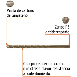 Brocas Concreto 22mm x300mm ZP3 Ctungsteno Truper 102358 Truper-Brocas Concreto 22mm x300mm ZP3 Ctungsteno Truper 102358 Cuerpo 