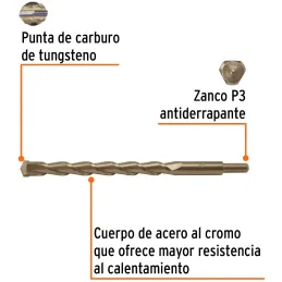Brocas Concreto 19mm x300mm ZP3 Ctungsteno Truper 102356 Truper-Brocas Concreto 19mm x300mm ZP3 Ctungsteno Truper 102356 Cuerpo 