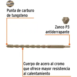 Brocas Concreto 16mm x300mm ZP3 Ctungsteno Truper 102354 Truper-Brocas Concreto 16mm x300mm ZP3 Ctungsteno Truper 102354 Cuerpo 