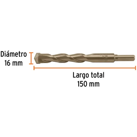 Brocas Concreto 16mm x150mm ZP3 Ctungsteno Truper 102353 Truper-Brocas Concreto 16mm x150mm ZP3 Ctungsteno Truper 102353 Cuerpo 