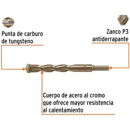 Brocas Concreto 16mm x150mm ZP3 Ctungsteno Truper 102353 Truper-Brocas Concreto 16mm x150mm ZP3 Ctungsteno Truper 102353 Cuerpo 