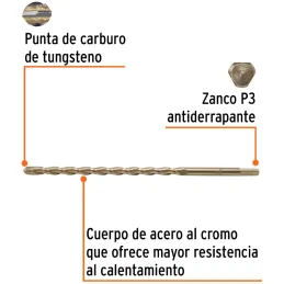 Brocas Concreto 13mm x300mm ZP3 Ctungsteno Truper 102352 Truper-Brocas Concreto 13mm x300mm ZP3 Ctungsteno Truper 102352 Cuerpo 