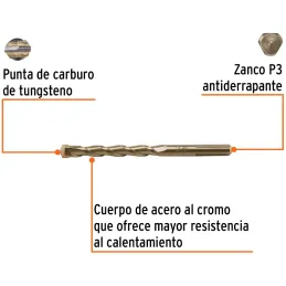Brocas Concreto 10mm x125mm ZP3 Ctungsteno Truper 102348 Truper-Brocas Concreto 10mm x125mm ZP3 Ctungsteno Truper 102348 Cuerpo 