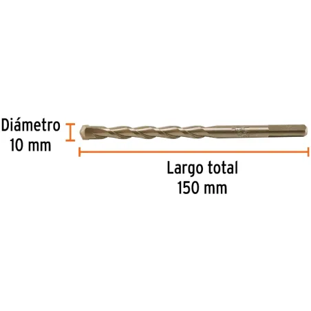 Brocas Concreto 10mm x150mm ZP3 Ctungsteno Truper 102349 Truper-Brocas Concreto 10mm x150mm ZP3 Ctungsteno Truper 102349 Cuerpo 