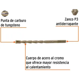 Brocas Concreto 10mm x150mm ZP3 Ctungsteno Truper 102349 Truper-Brocas Concreto 10mm x150mm ZP3 Ctungsteno Truper 102349 Cuerpo 