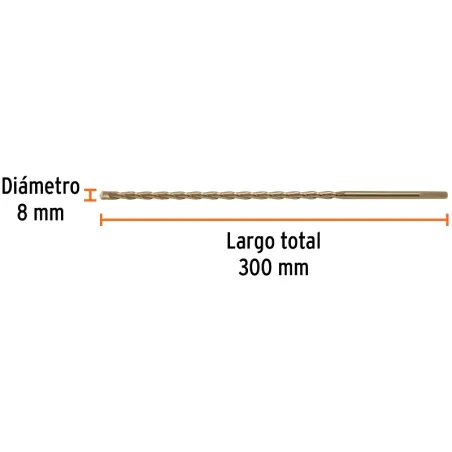 Brocas Concreto 8mm x300mm ZP3 Ctungsteno Truper 102347 Truper-Brocas Concreto 8mm x300mm ZP3 Ctungsteno Truper 102347 Cuerpo de