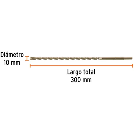 Brocas Concreto 10mm x300mm ZP3 Ctungsteno Truper 102350 Truper-Brocas Concreto 10mm x300mm ZP3 Ctungsteno Truper 102350 Cuerpo 