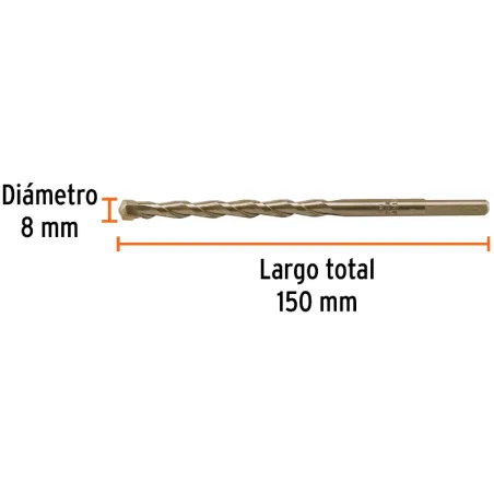 Brocas Concreto 8mm x150mm ZP3 Ctungsteno Truper 102346 Truper-Brocas Concreto 8mm x150mm ZP3 Ctungsteno Truper 102346 Cuerpo de