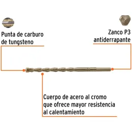 Brocas Concreto 8mm x150mm ZP3 Ctungsteno Truper 102346 Truper-Brocas Concreto 8mm x150mm ZP3 Ctungsteno Truper 102346 Cuerpo de