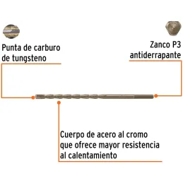 Brocas Concreto 6mm x150mm ZP3 Ctungsteno Truper 102343 Truper-Brocas Concreto 6mm x150mm ZP3 Ctungsteno Truper 102343 Cuerpo de