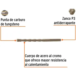 Brocas Concreto 6mm x100mm ZP3 Ctungsteno Truper 102342 Truper-Brocas Concreto 6mm x100mm ZP3 Ctungsteno Truper 102342 Cuerpo de