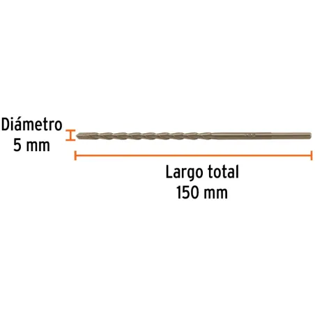 Brocas Concreto 5mm x150mm ZP3 Ctungsteno Truper 102341 Truper-Brocas Concreto 5mm x150mm ZP3 Ctungsteno Truper 102341 Cuerpo de