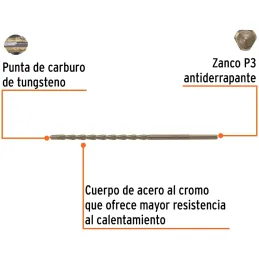Brocas Concreto 5mm x150mm ZP3 Ctungsteno Truper 102341 Truper-Brocas Concreto 5mm x150mm ZP3 Ctungsteno Truper 102341 Cuerpo de