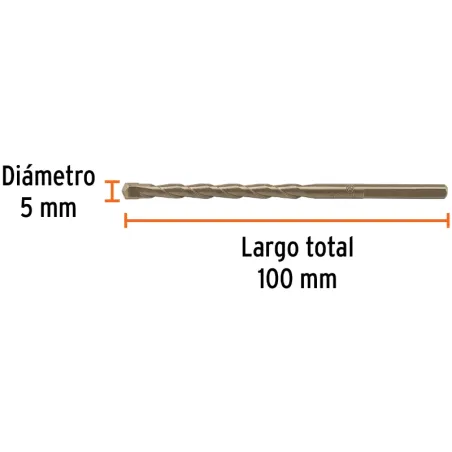 Brocas Concreto 5mm x100mm ZP3 Ctungsteno Truper 102340 Truper-Brocas Concreto 5mm x100mm ZP3 Ctungsteno Truper 102340 Cuerpo de